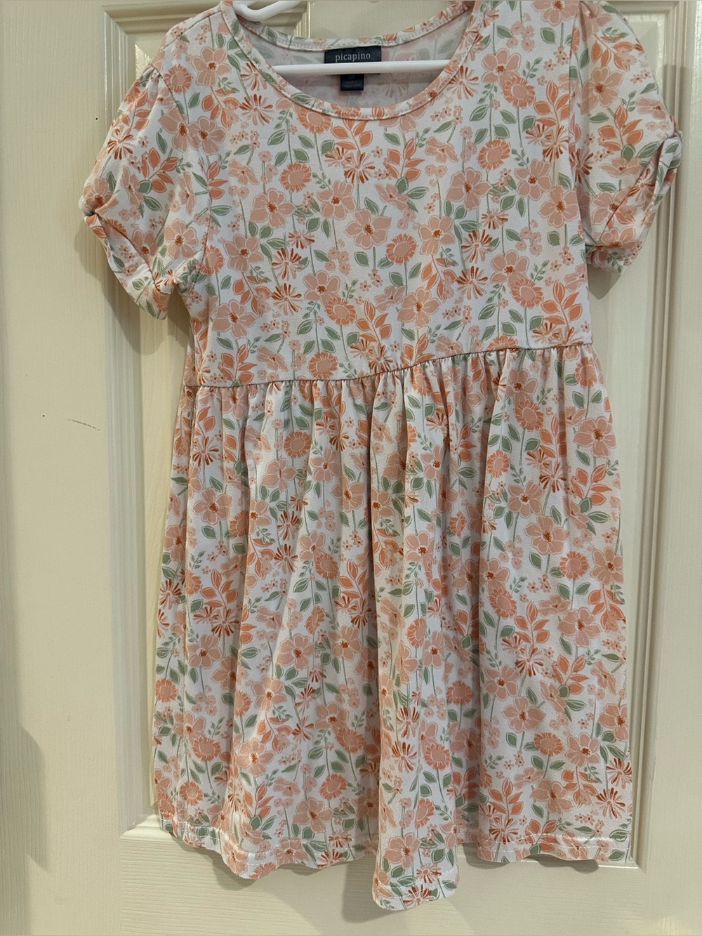 Picapino Peach Floral Short-Sleeve Girls' Dress